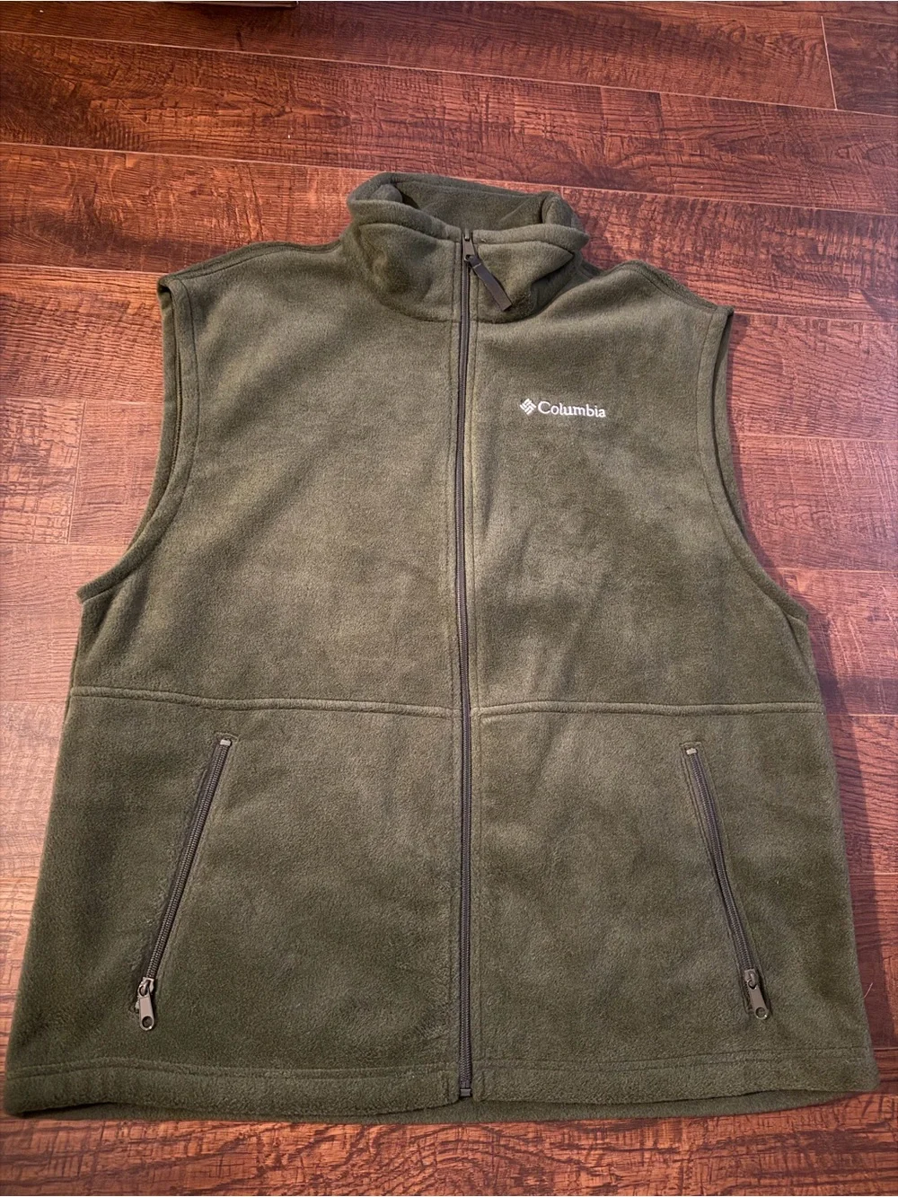 Columbia Fleece Vest Men's Green Olive Full Zip Sleeveless Outdoor Jacket Size L